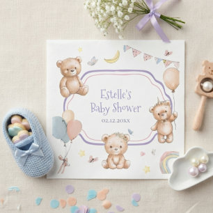 Mooie Aquarel Teddybeer Sterren Maan Baby Shower Servet