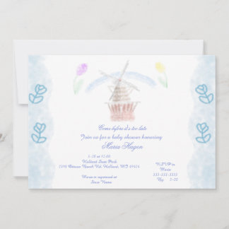Mooie Aquarel Tulpen en Molen Baby Shower Kaart