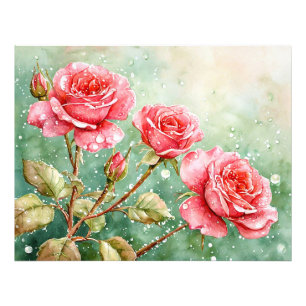 Mooie aquarelschildering van rode rozen foto afdruk