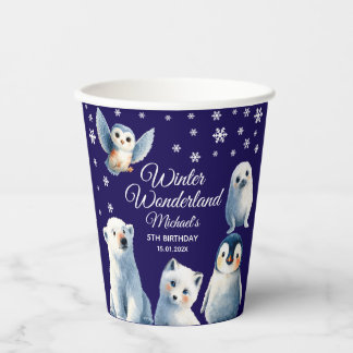 Mooie Arctic Animals Blue Winter Kinderen Verjaard Papieren Bekers
