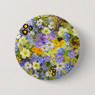 Mooie array van kleurrijke bloemen ronde button 5,7 cm