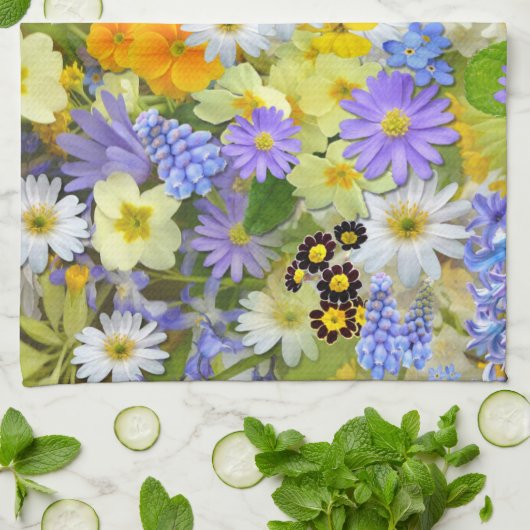 Mooie array van kleurrijke bloemen, theedoek (Gevouwen)