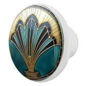 Mooie Art Deco Abstract Bloemen Turquoise Goud Keramische Knop (Rechts)