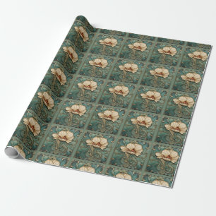 Mooie Art Deco bloem in groen wit en goud Cadeaupapier