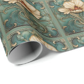Mooie Art Deco bloem in groen wit en goud Cadeaupapier (Rol Hoek)