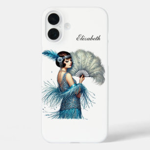 Mooie Art Deco dame voeg uw naam toe iPhone 16 Plus Hoesje