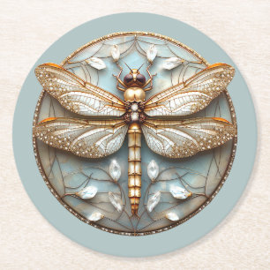 Mooie Art Deco Dragonfly Gouden Diamanten Ronde Kartonnen Onderzetter