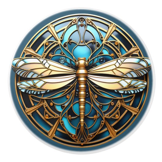 Mooie Art Deco Dragonfly Pareltjes Turquoise Gold Keramische Knop (Voorkant)