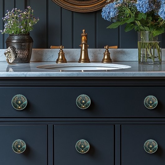 Mooie Art Deco Elegant Goud Turquoise Groen Keramische Knop