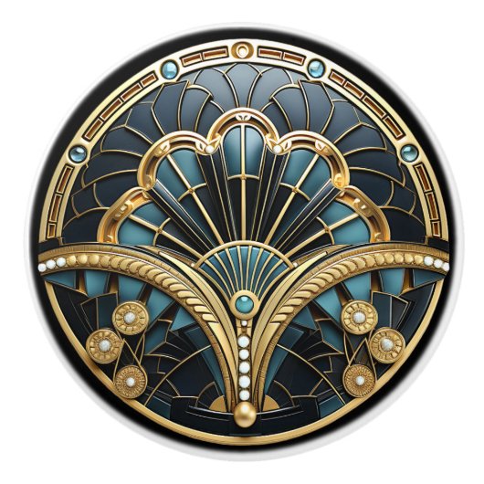 Mooie Art Deco Elegante Goud Turquoise Keramische Knop (Voorkant)