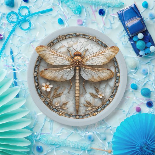 Mooie Art Deco Emaille Libel Goud Parels Papieren Bordje (Feest)