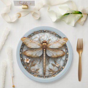 Mooie Art Deco Emaille Libelle Goud Parels Papieren Bordje