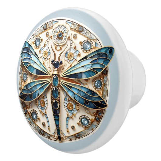 Mooie Art Deco Glas in lood Dragonfly Keramische Knop (Rechts)