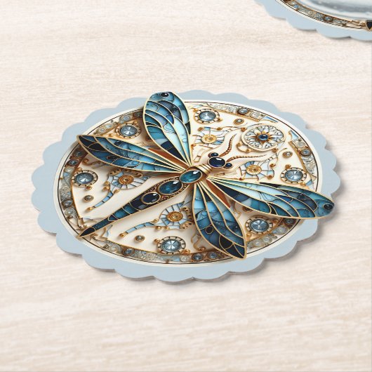 Mooie Art Deco glas-in-lood Libelle Kartonnen Onderzetters (Gekanteld)