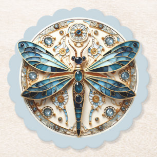 Mooie Art Deco glas-in-lood Libelle Kartonnen Onderzetters