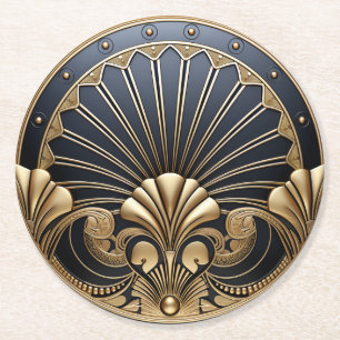 Mooie Art Deco goud & marineblauw Ronde Kartonnen Onderzetter