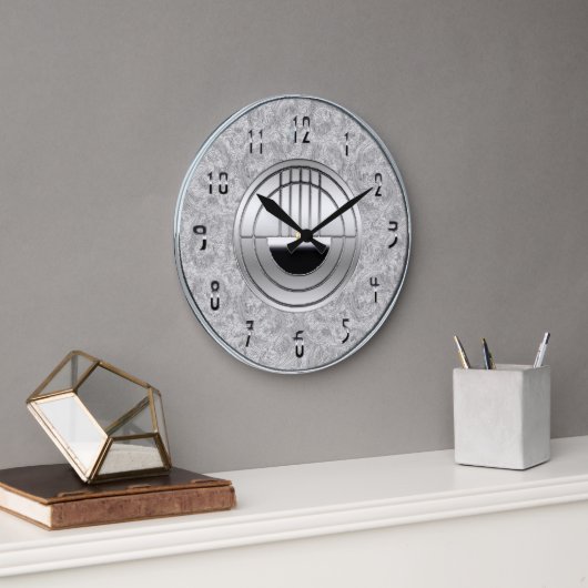 Mooie Art Deco Grey en Chrome Style Clock Grote Klok (Kantoor)