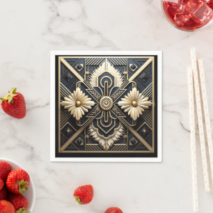 Mooie Art Deco ivoor crème goud zwart   Servet