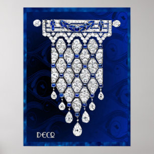 Mooie Art Deco Jewelry Poster. (Blauw) Poster