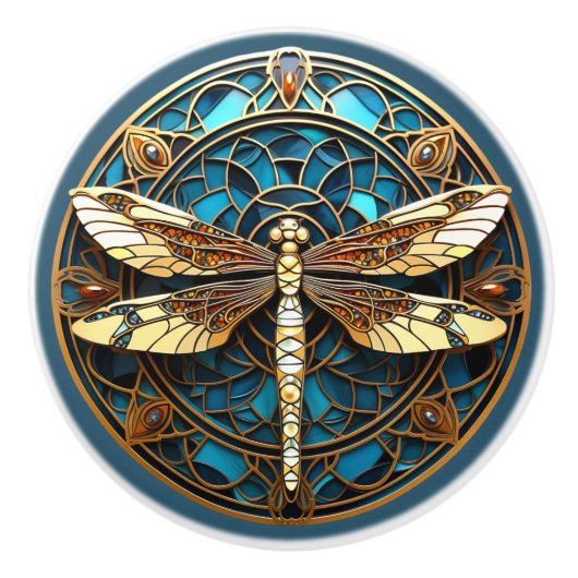 Mooie Art Deco Libelle Edelstenen Turquoise Goud Keramische Knop (Voorkant)