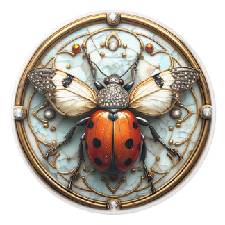 Mooie, Art Deco Lieveheersbeestje  Keramische Knop