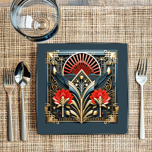 Mooie Art Deco Rood Goud Teal Papieren Bordje