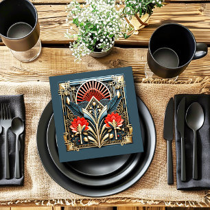Mooie Art Deco Rood Goud Teal Servet