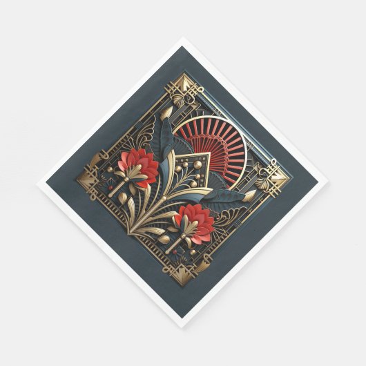 Mooie Art Deco Rood Goud Teal Servet (Hoek)