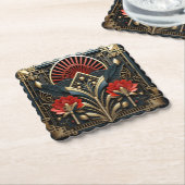 Mooie Art Deco Rood Goud Zwart Kartonnen Onderzetters (Gebogen)