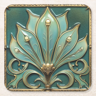 Mooie Art Deco Turquoise Groen Goud Vierkante Kartonnen Onderzetter
