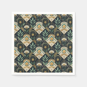 Mooie Art Deco Vergulde Botanische Bloempatroon Servet