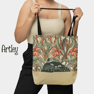 Mooie Art Nouveau Funny Cat  kleuren Draagtas