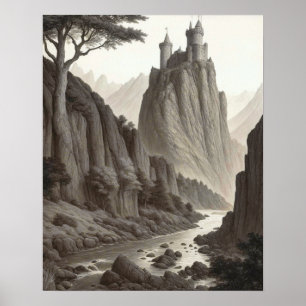 Mooie Artistieke Middeleeuwse Landschap Poster