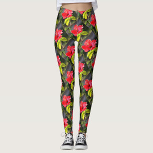 Mooie Artistieke Rode Tropische Hibiscus Flower Leggings