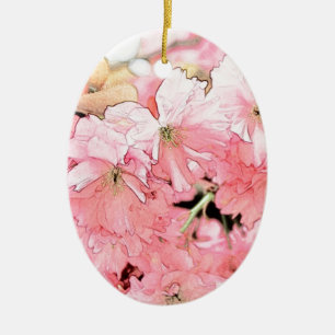 Mooie artistieke schets roze kersenbloesem bloemen keramisch ornament