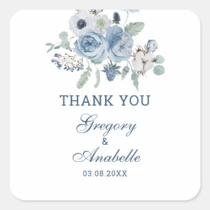 Mooie Asblauwe bloemenbruiloft Vierkante Sticker