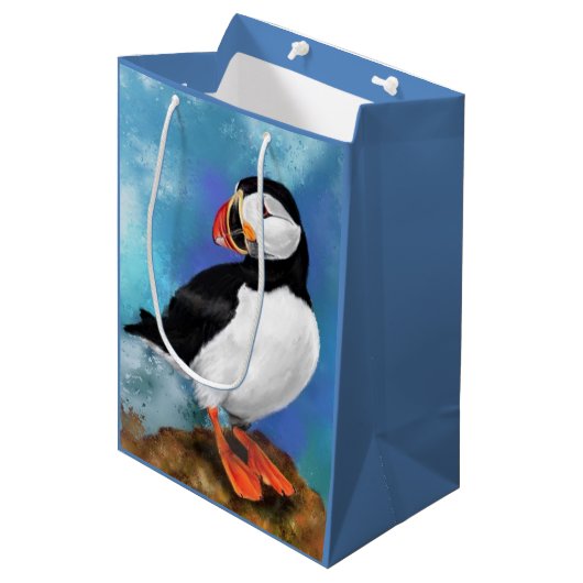 Mooie Atlantic Puffin Bird Gift Bag Medium Cadeauzakje (Voorkant Gekanteld)
