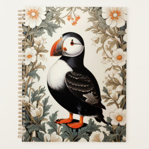 Mooie Atlantische Papegaaiduiker Witte Bloemen Planner