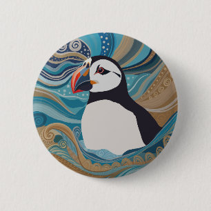 Mooie Atlantische Puffin Ocean Waves Ronde Button 5,7 Cm