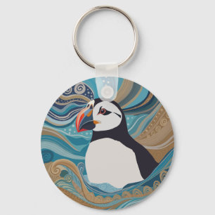Mooie Atlantische Puffin Ocean Waves Sleutelhanger