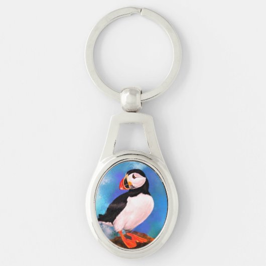 Mooie Atlantische puffin-vogel - Schilderen Sleutelhanger (Voorkant)