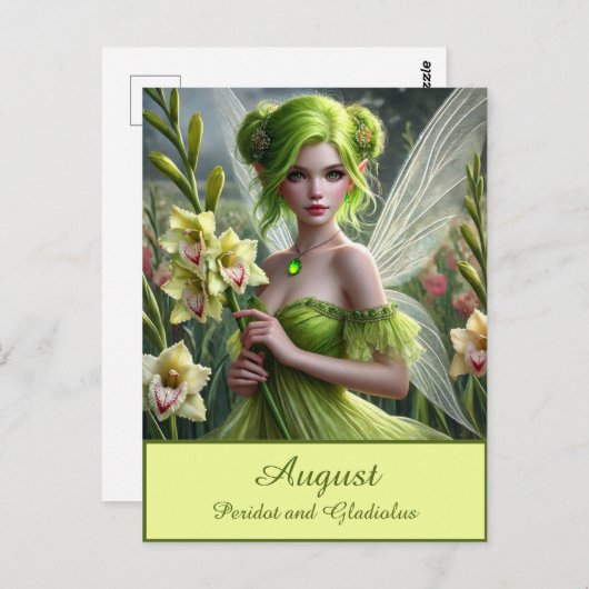 Mooie August Fairy in Gladioli Briefkaart (Voorkant / Achterkant)