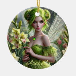 Mooie August Fairy in Gladioli Keramisch Ornament