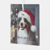 Mooie Australische Herder met Santa Hat Glas Ornament (Voorkant links)