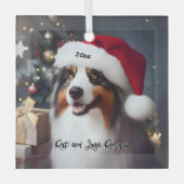 Mooie Australische Herder met Santa Hat Glas Ornament (Voorkant)