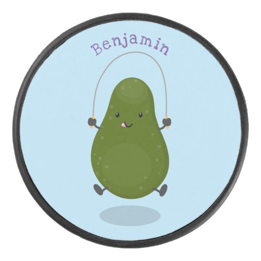 Mooie avocado springtouw cartoonillustratie hockey puck (Voorkant)