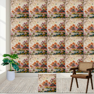 Mooie Aziatisch geïnspireerde bloemenchinoiserie T Tegeltje