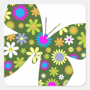 Mooie Aziza Vlinder Vleugel Wispelturige Bloesems Vierkante Sticker