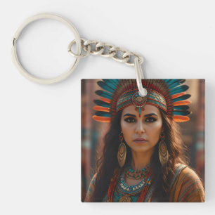 Mooie Azteekse vrouw Sleutelhanger
