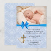 Mooie baby Blue Damask Boy Baptisme  Kaart (Voorkant / Achterkant)